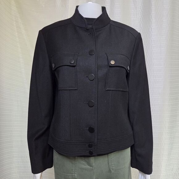 TALBOTS Short Military Style Jacket Size 8 Nehru Collar Fine Wool - Picture 2 of 11